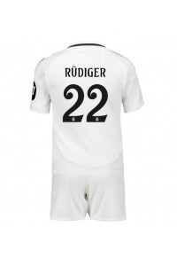 Real Madrid Antonio Rudiger #22 Jalkapallovaatteet Lasten Kotipeliasu 2024-25 Lyhythihainen (+ Lyhyet housut)